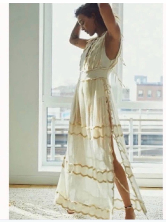 Free People Dresses & Skirts - Free People Cream Maxi Dress with Scallop Trim